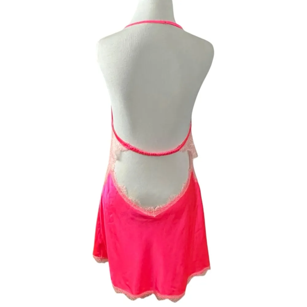 Victoria’s Secret Coquette Hot Pink Backless Mini Lace Slip Dress Large 2013 - Image 4