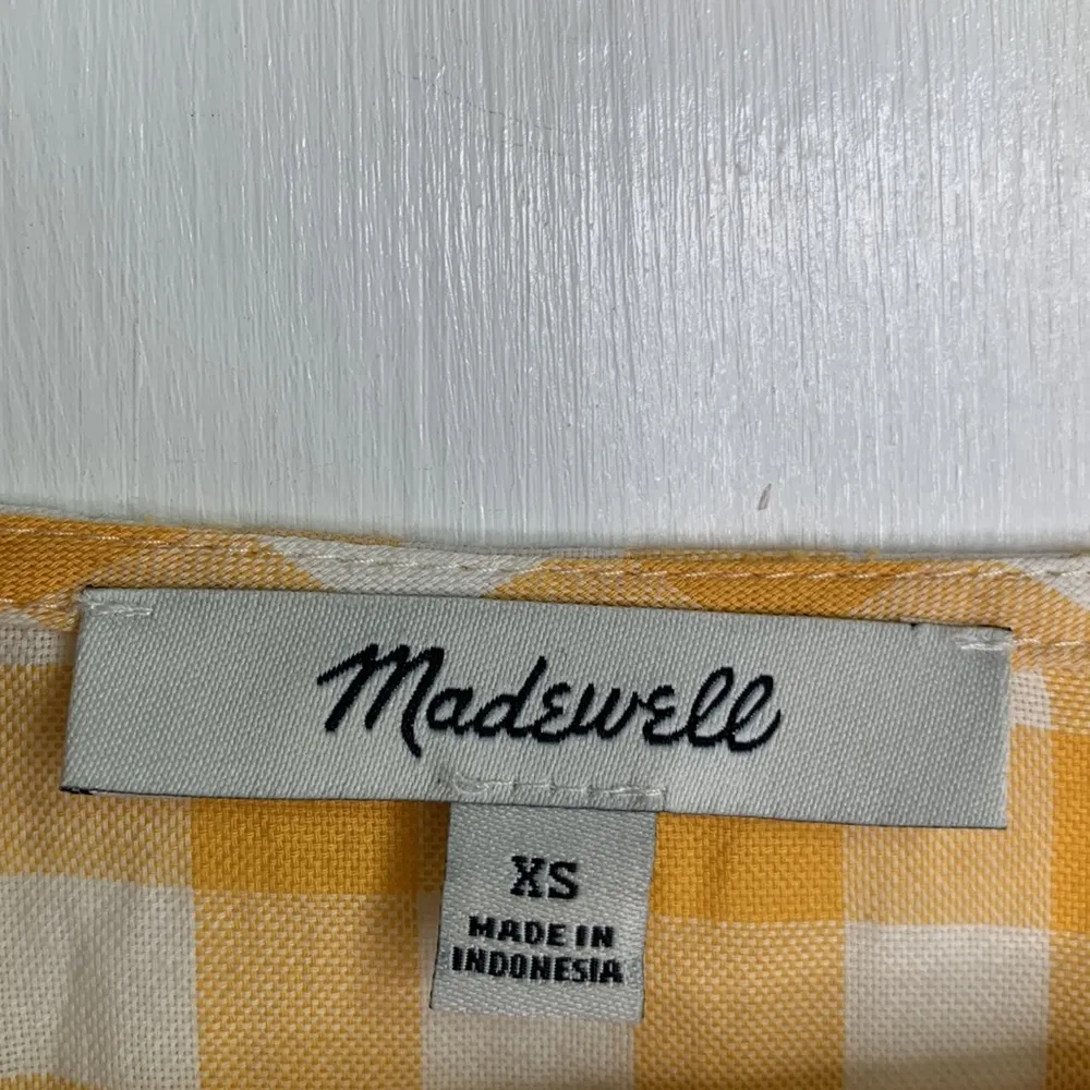 Madewell Long-Sleeve Sash-Tie Wrap Top in Yellow Gingham Check W-499 Sz XS - Image 9