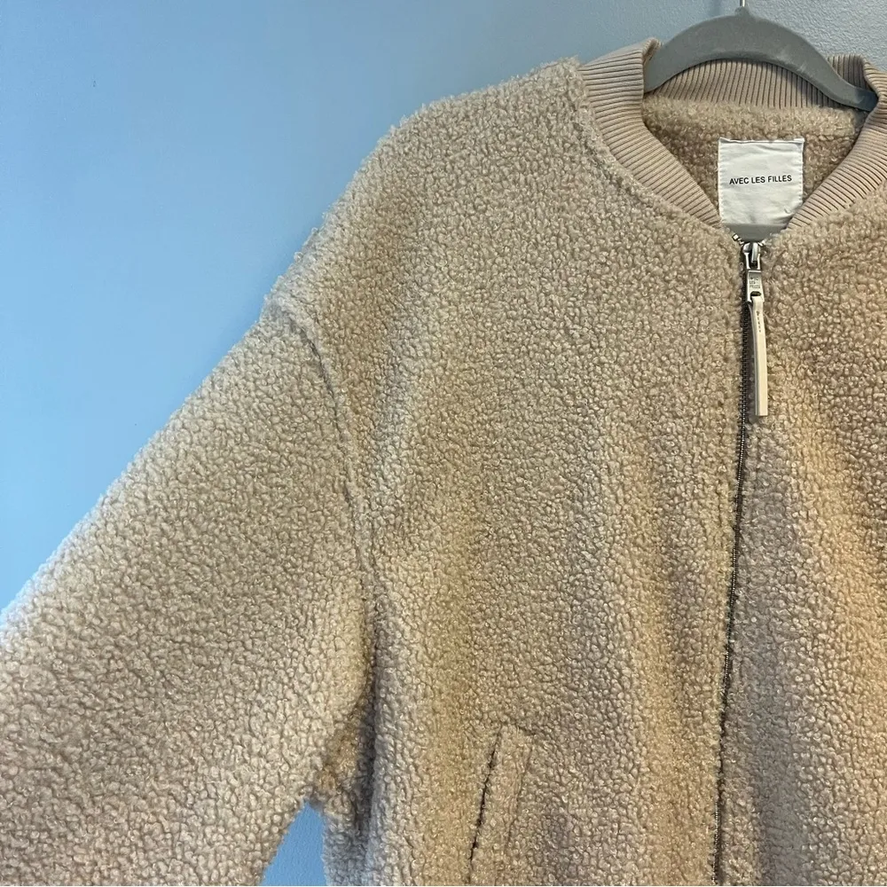 Avec Les Filles Coat Faux Fur Bomber Jacket in Bone (Cream) Sz L NWT Cozy Teddy - Image 8