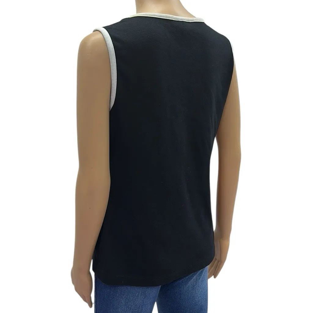 Karen Scott Black White Tipped Button Accent Keyhole Front Sleeveless Top Size M - Image 4