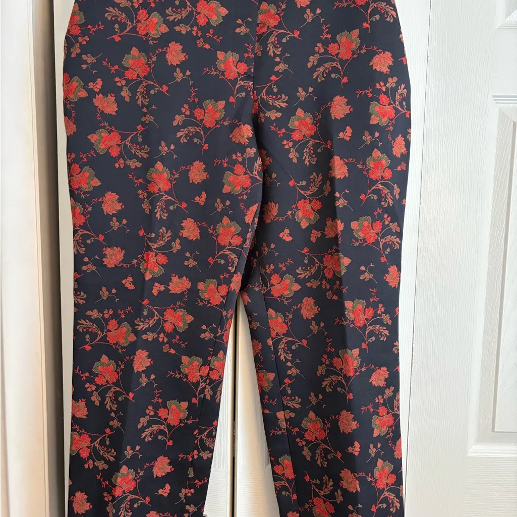 LOFT Marisa Pants Size 18 – NWOT Navy with Red Floral Embroidery - Image 2