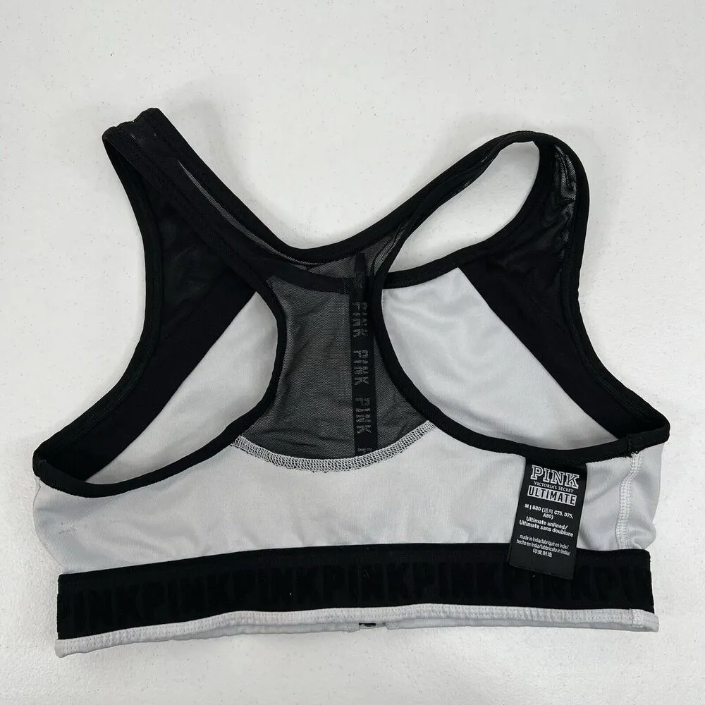 Victoria’s Secret PINK Sz M Sports Bra Ultimate Unlined Gray Front Zip Close - Image 7