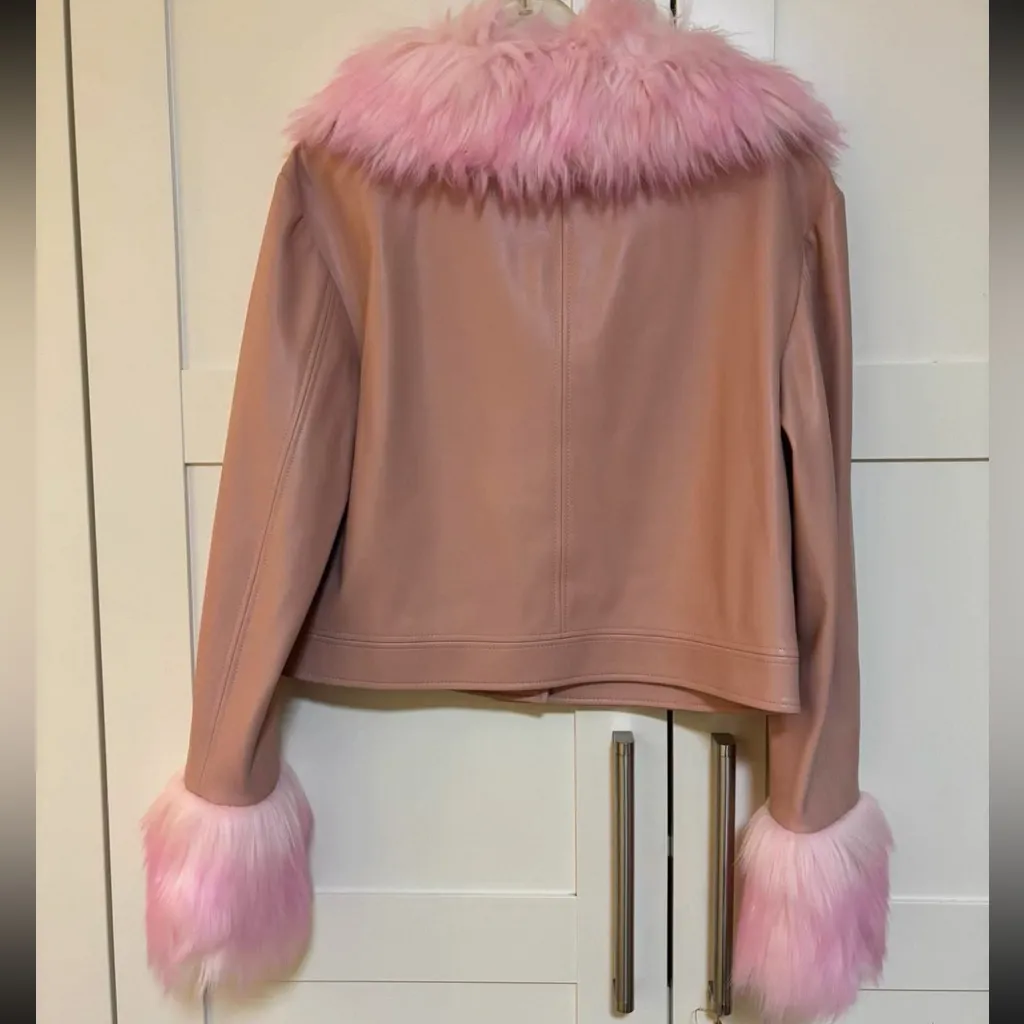 Pink Faux Fur Trimmed Women's Jacket - Image 2