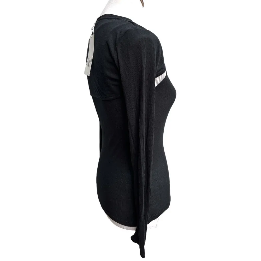 Zara Long Sleeve Cutout Modal Top Black Size Small - Image 3
