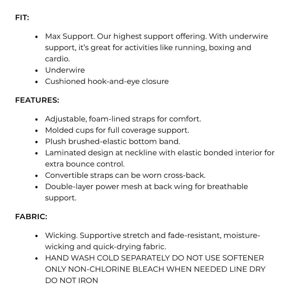 LIVI High Impact Wicking Underwire Sports Workout Exercise Bra 40DD 40 DD New - Image 13