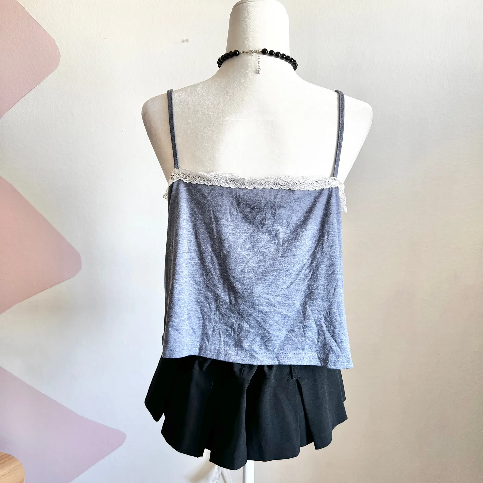 Vintage Blue Lace‎ Trim Tank Top, Coquette, Cottagecore, Vintage, Large - Image 3