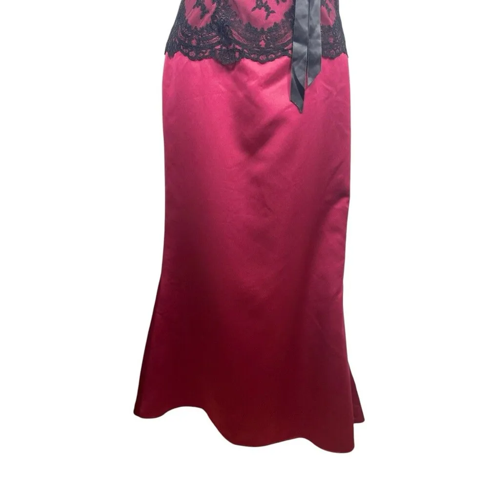 VTG Alexia Burgundy Black Lace Strapless Formal Maxi Dress 10 90s Whimsigoth Y2K - Image 3