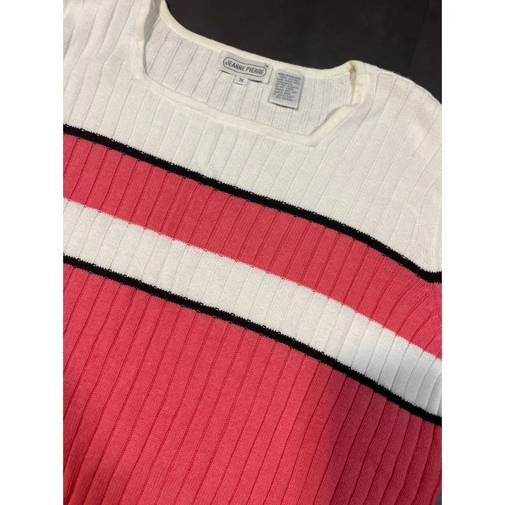 Jeanne Pierre Ribbed Color Block Sweater - Chic Red & White Design B-16 - Image 3