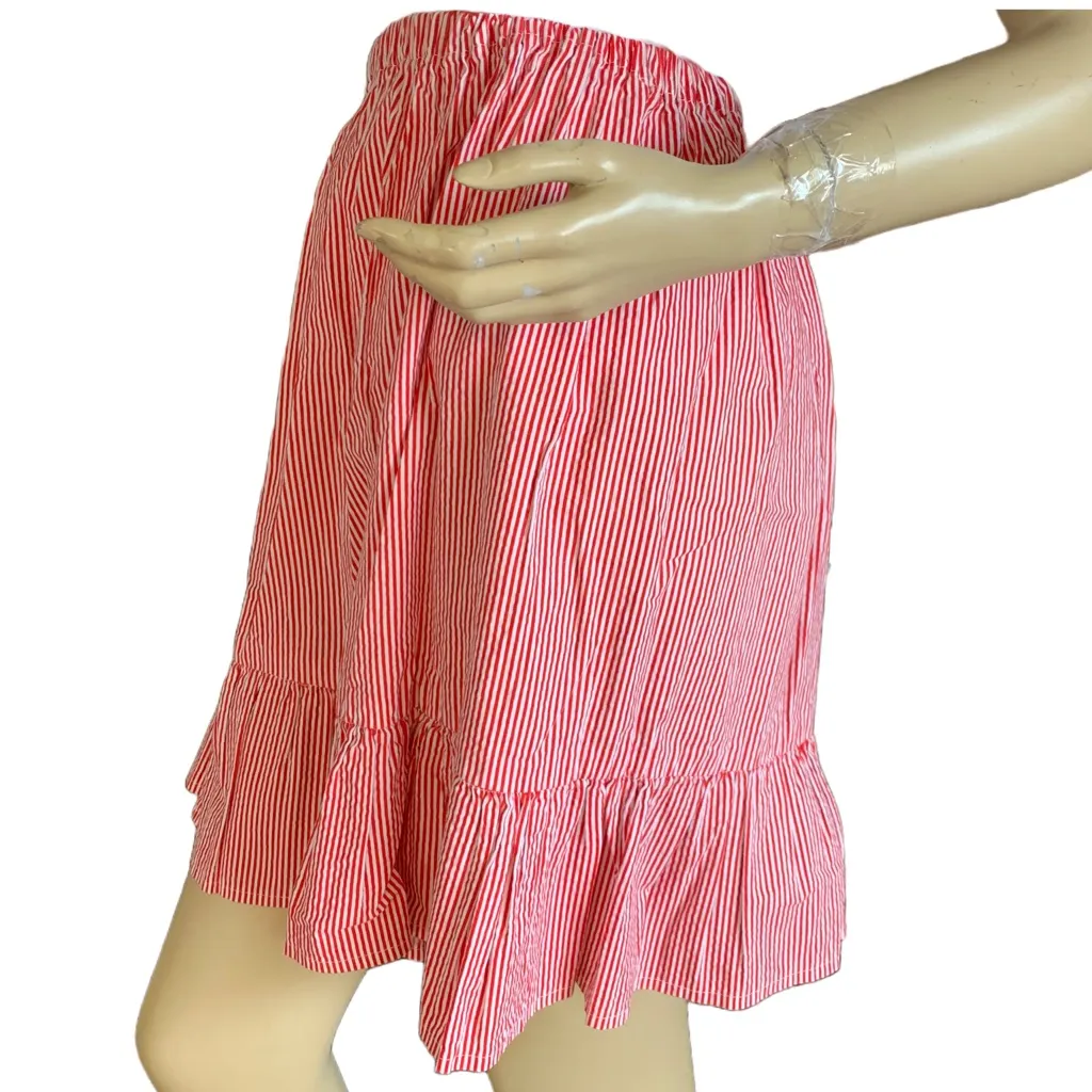 HANDMADE RED & WHITE STRIPE RUFFLE HEM ELASTIC WAIST BAND FULL SKIRT (1X) - Image 4