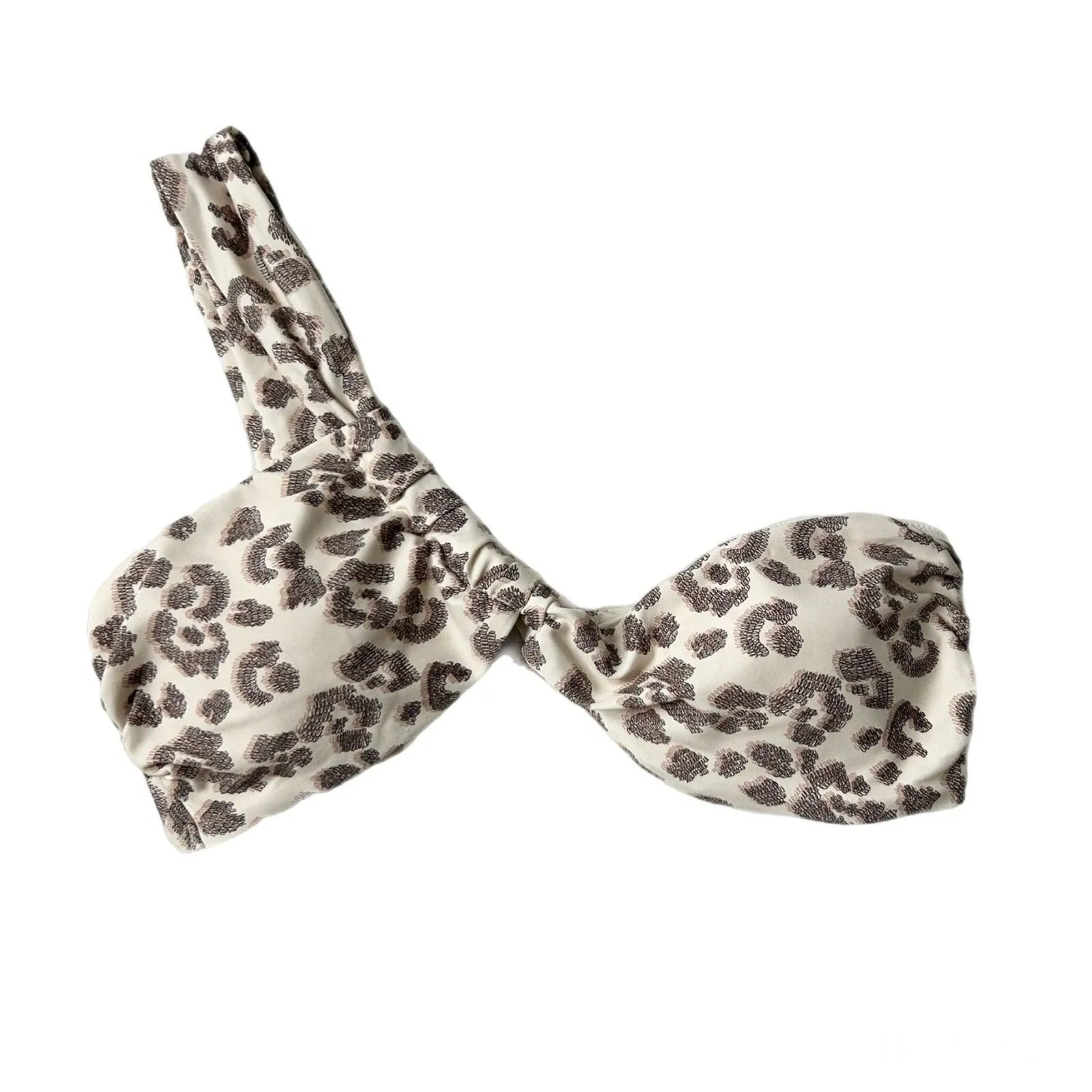 NEW Aerie Leopard Print Twist One Shoulder Bandeau Bikini Top Swimsuit Sz Small - Image 3