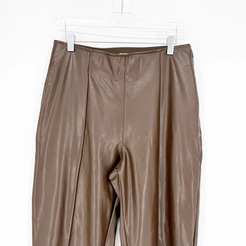 Abercrombie & Fitch Vegan Leather Slit Leg Flare Pants L Brown - Image 4