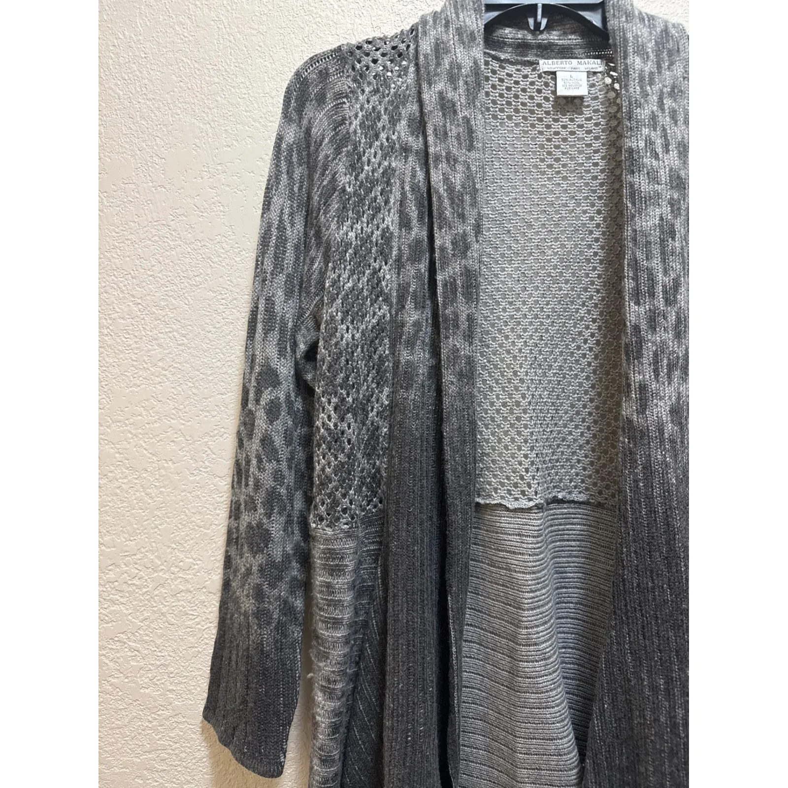 ALBERTO MAKALI Women's Gray Leopard Ombre Open Front Cardigan Sweater Size L - Image 3