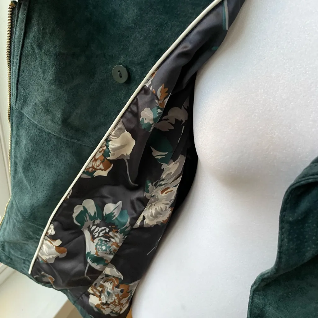 Vintage Isaac Mizrahi Live Emerald Green Genuine Suede Moto Jacket Size 4 - Image 7