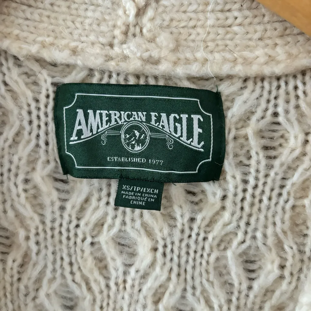 American Eagle Cream Cable Knit Cardigan Sweater, XS - Image 5