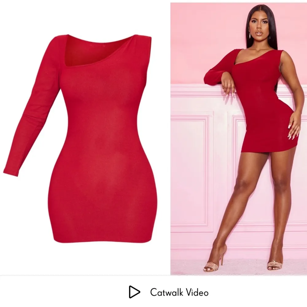 Plt prettylittlething Burgundy Asymmetric Bodycon Dress size 6 - Image 3