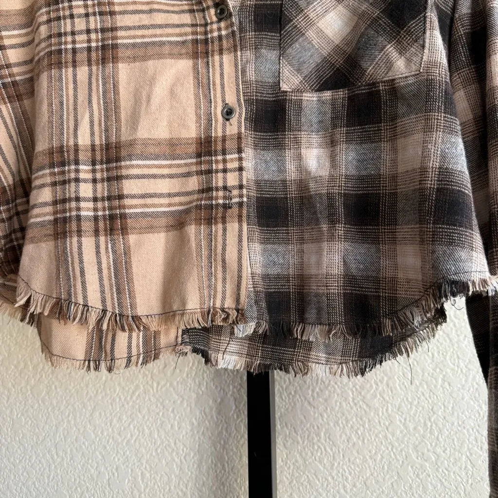 Women’s Small Cropped Boxy Oversized Top Cotton Blend Streetwear Casual Layers Tan - Image 5