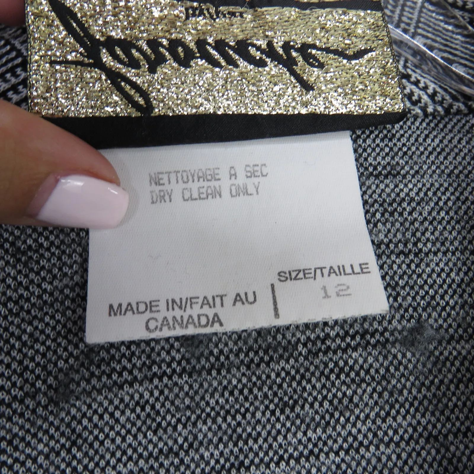 1990s Vintage Farouche Black & Gray Houndstooth Glen Check Plaid Blazer Large - Image 5