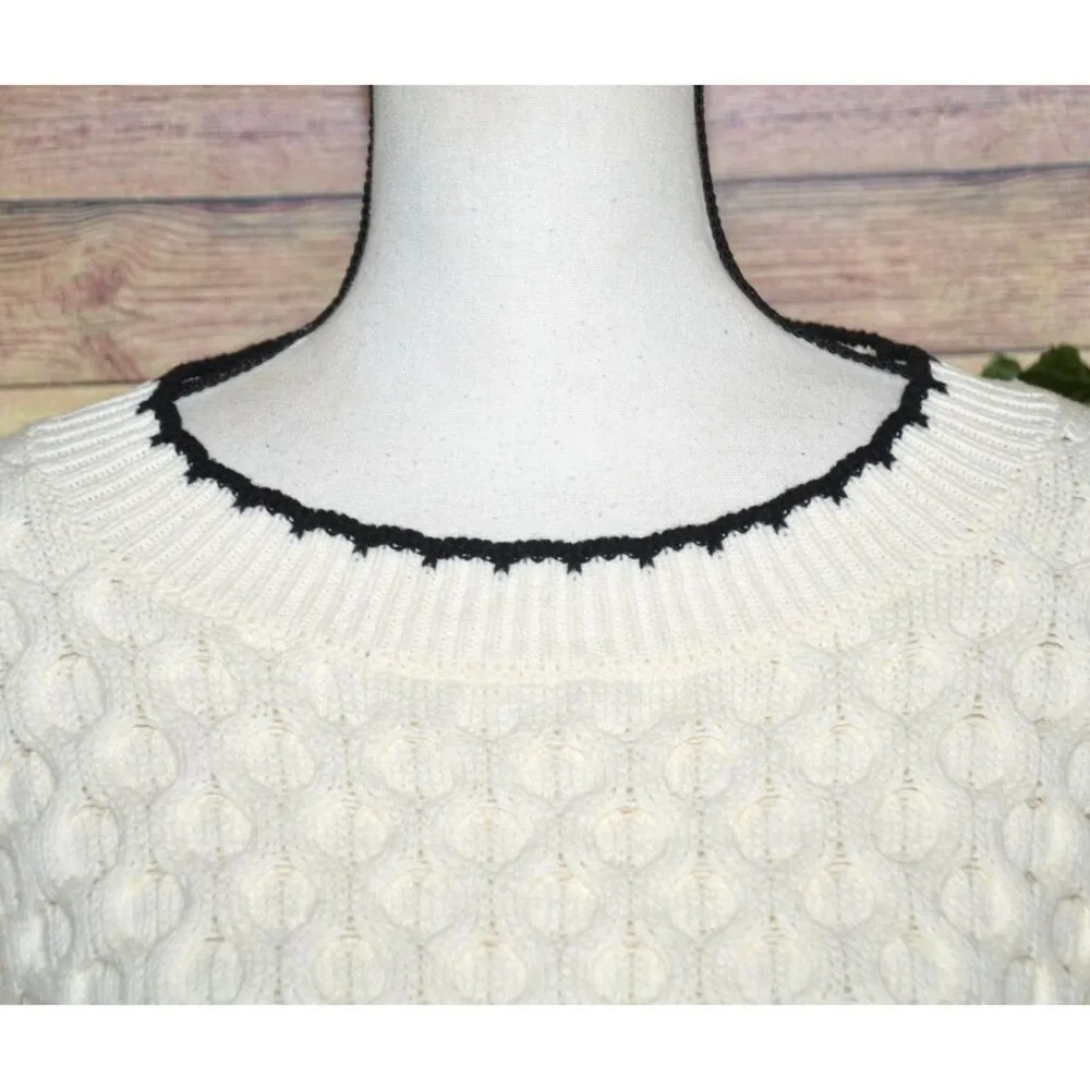 NWOT Oddy Ladies L Cream Textured Knit Sweater Short Flutter Sleeves Popover White Size L - Image 3