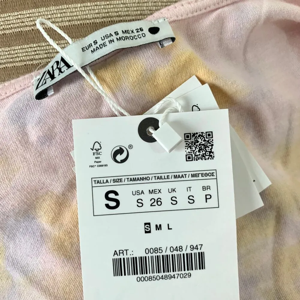 Zara Tie Dye Balloon Sleeve Crop Peplum Blouse in Pink Multi - Image 11