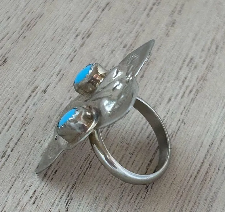 Navajo Concho Ring Turquoise Silver Southwest Native American Jewelry Size 7 Blue - Image 3