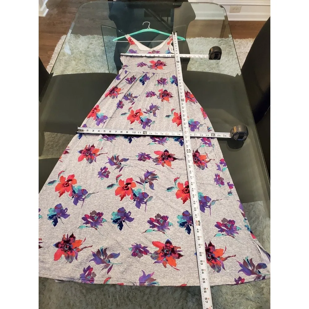 Maxi Dress Women's Gray Floral Rayon Scoop Neck Sleeveless Long Maxi Dress L Size L - Image 10