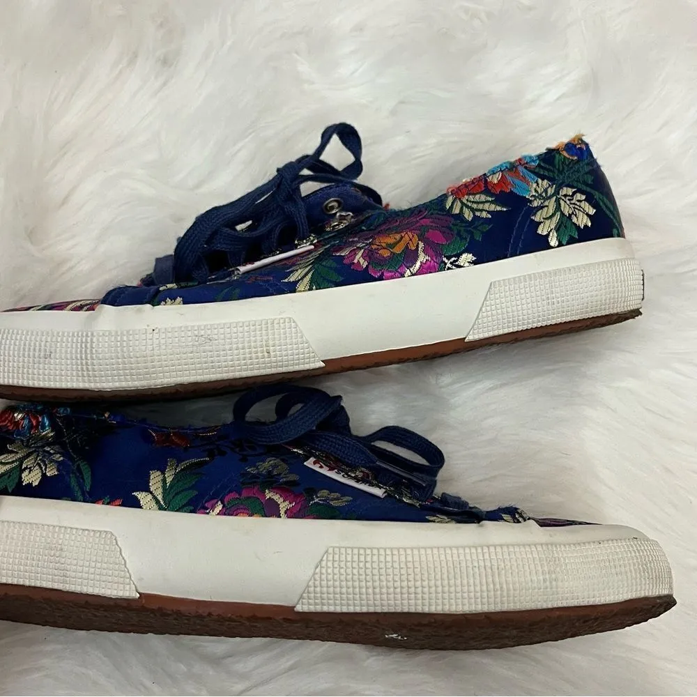 Superga Korelaw Satin Blue / Pink Embroidered Lace Up Sneakers 8 - Image 2