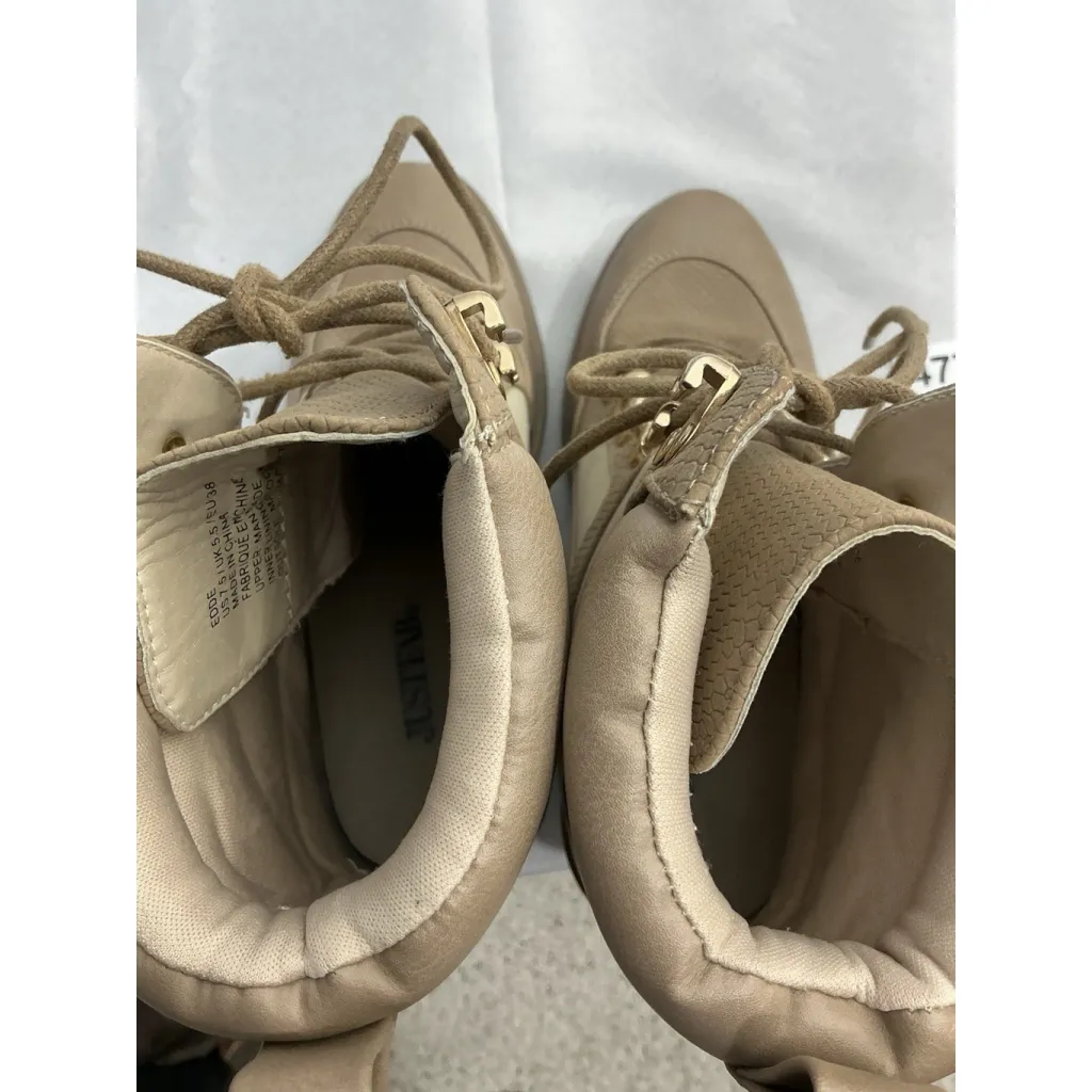Womans Just Fab Edde Ankle Combat Boots 7.5 W Tan/beige Lace Up Chunky Heel - Image 6