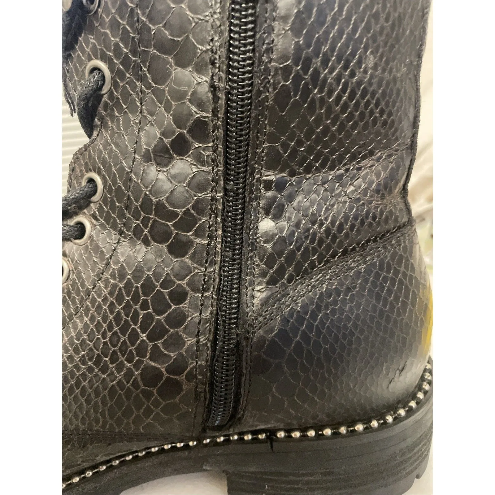 Very G Combat Moto Boots Womens Size 9.5 Black Studded Lace Up Zip - Image 11