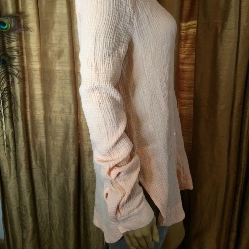 Three Dots Light Peach 100% Cotton Gauze Blouse - Image 11
