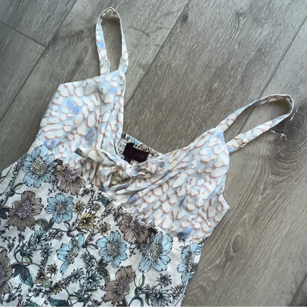 Hale Bob Sylvie Linen Cotton Tank Button Down Dress Tie front Floral XS - Image 4