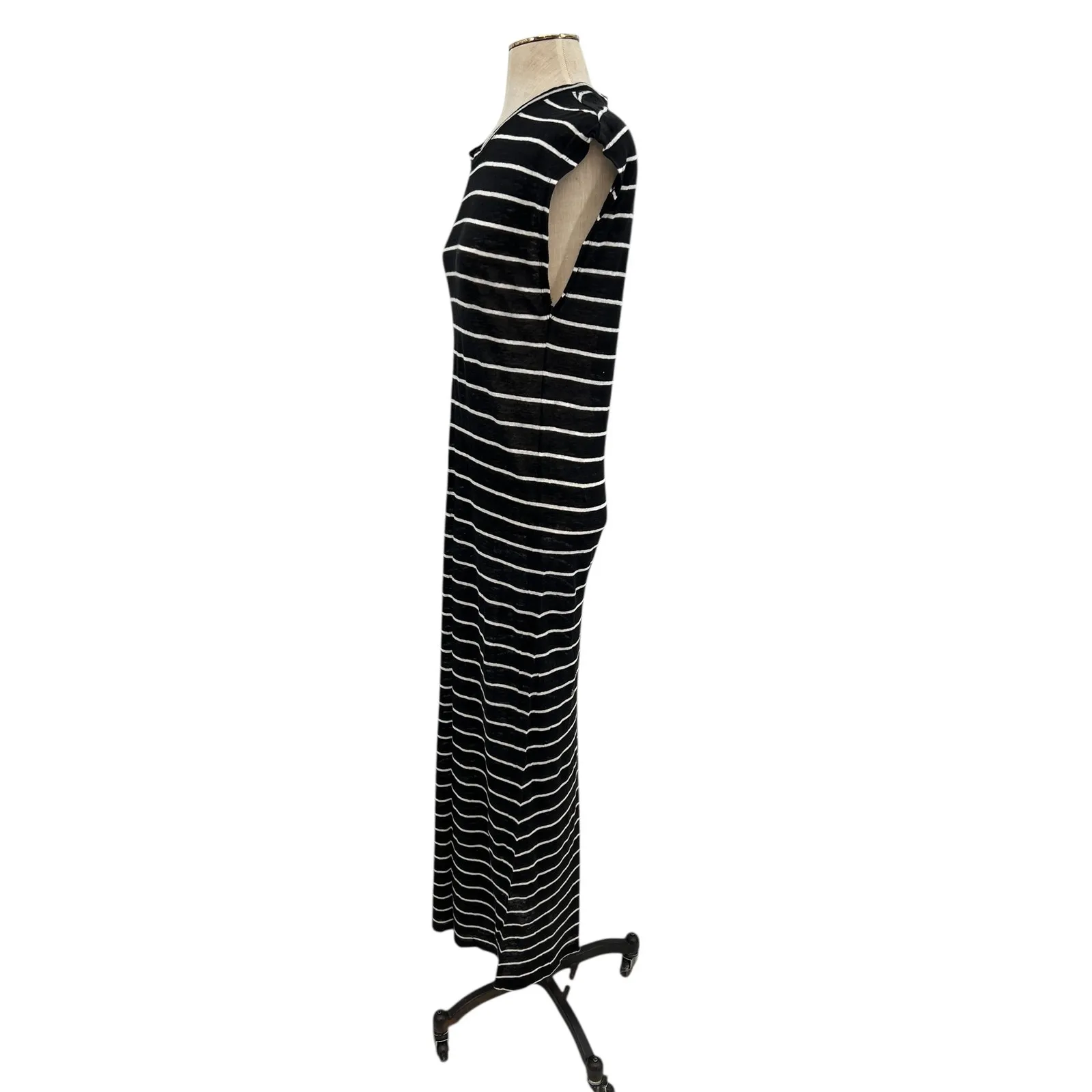 Iro‎ Molly Dress Maxi Length T-Shirt Short Sleeve Linen Stripe Black Size Small - Image 7