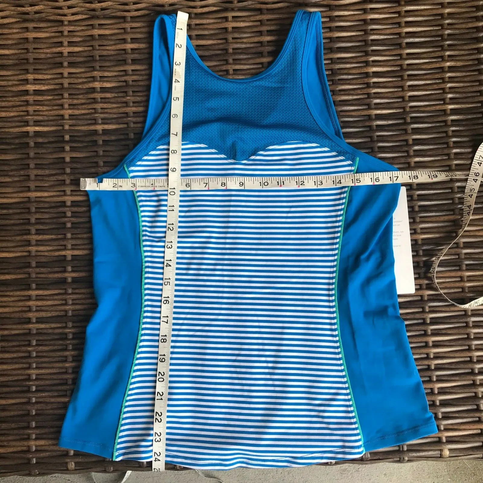 lucy Womens Tank‎ Top Sz Large Be Strong Azul Stripe Striped Blue Athleisure NEW - Image 6