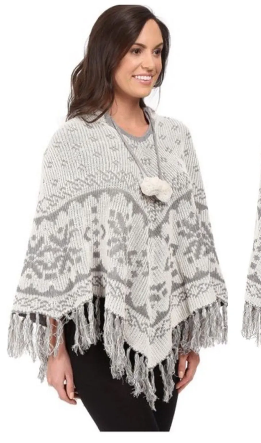P.J. Salvage Gray Fair Isle Reversible Knit Poncho S/M Asymmetrical Hemline NEW - Image 1