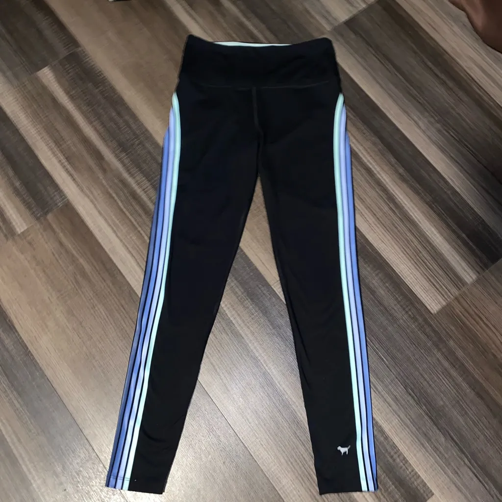 Vs pink Black Leggings with Blue Stripes - Image 7