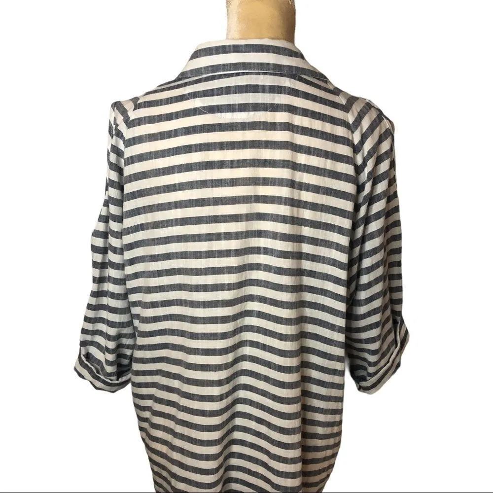 Jasmine & Juliana gray white striped cold shoulder Size L - Image 4