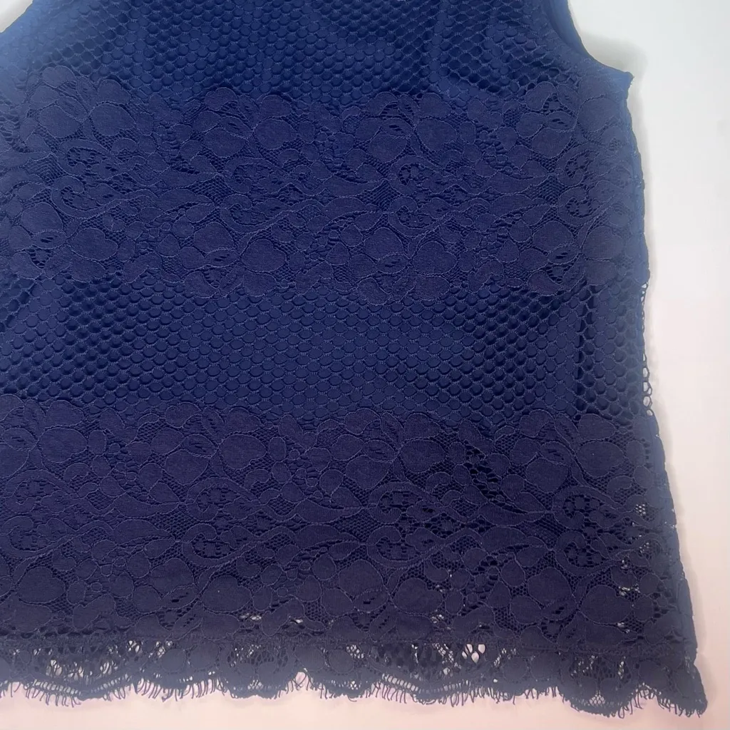 LOFT Lace Overlay‎ Scalloped Hem Sleeveless Lined Navy Blue Top Blouse Size XXSP - Image 8