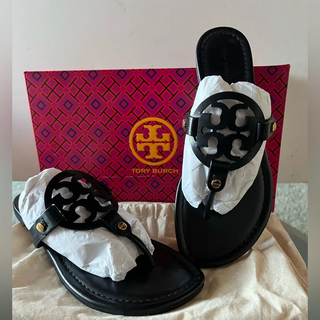 Tory Burch Miller Sandals (Size 8) Black Leather Worn Once Ret $248 Box Dust Bag - Image 2