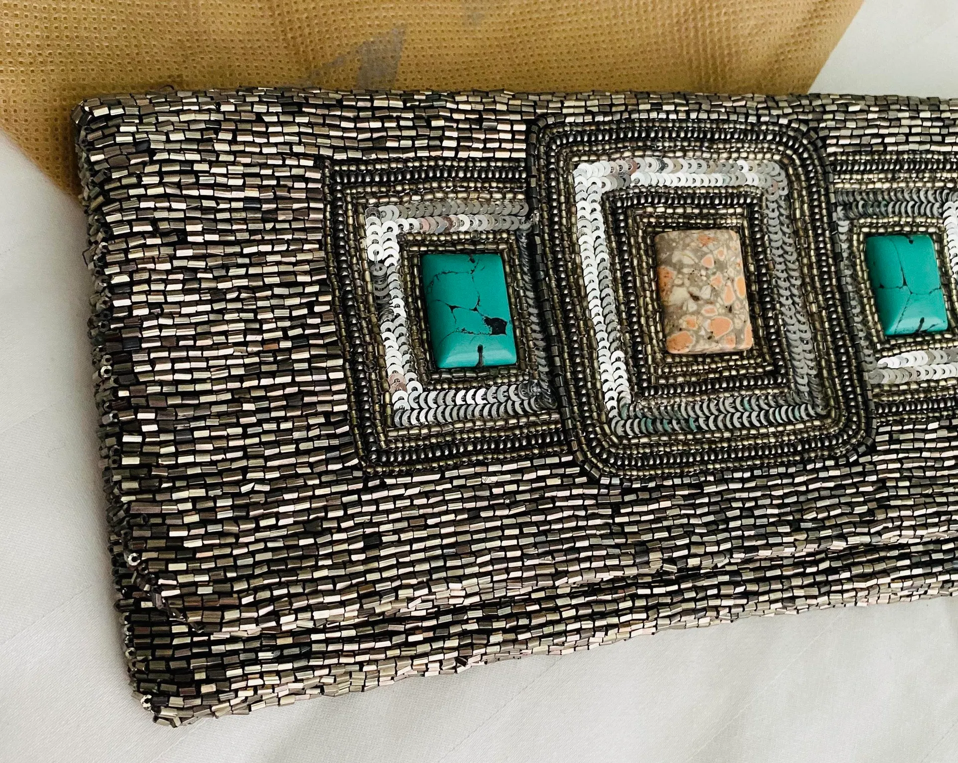 Cusp Silver Clutch With Turquoise Stones - Image 4