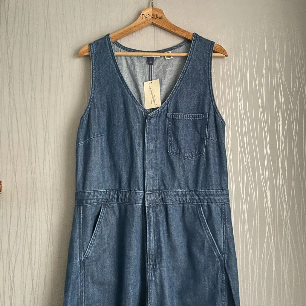 NEW! Universal Thread Blue Curved Leg Denim Sleeveless Jumpsuit Size 12 - Image 6