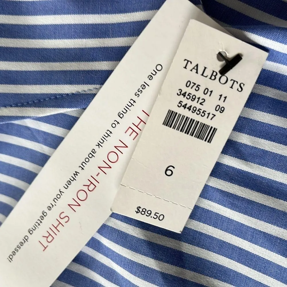TALBOTS WOMEN’S PERFECT SHIRT  NON IRON BLUE WHITE STRIPE SIZE 6 - Image 5