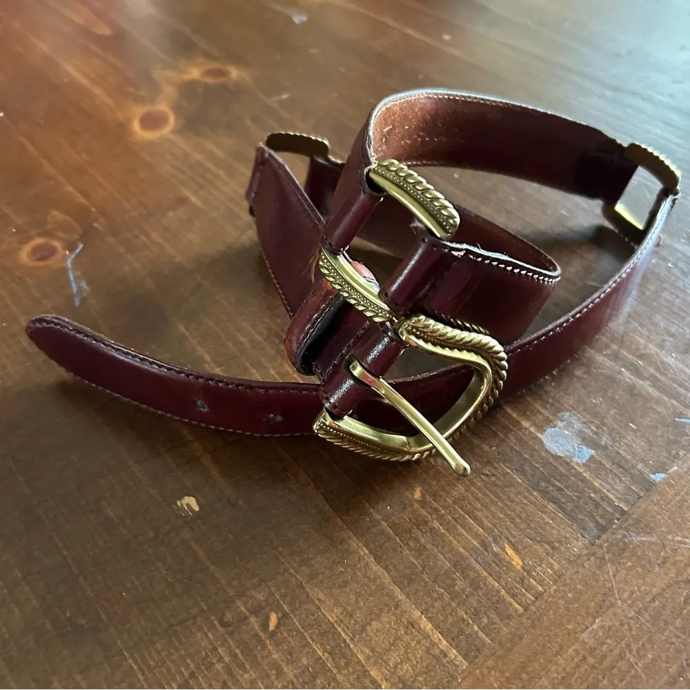 Fossil Gold Metal Brown Leather Belt. Size Medium. - Image 4