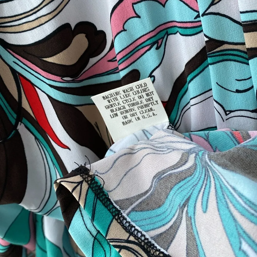 Lily 🩵 Geometric Retro Patterned Long Open Topper, Elastic Waist Front Tie, 2X Blue - Image 9