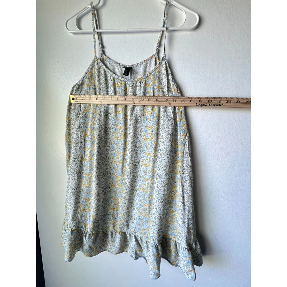 Womens white flower mini dress sundress strap yellow blue casual Size M - Image 6