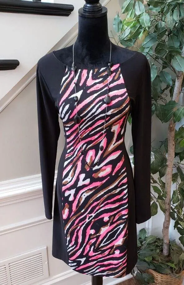 BISOU BISOU Women's Multi Animal Print Back Zip Long Sleeve Knee Length Dress 10 - Image 11