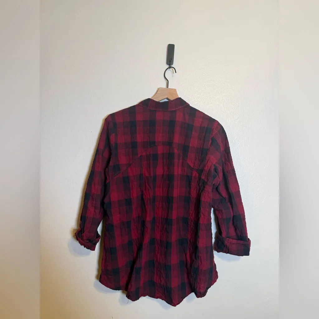 Habitat Buffalo Plaid Roll Tab Crinkle Button Down Shirt - Image 5