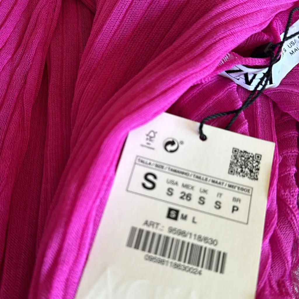 NWT ZARA Sheer Magenta Pink Pleated Dress Bloggers Fav - Image 7