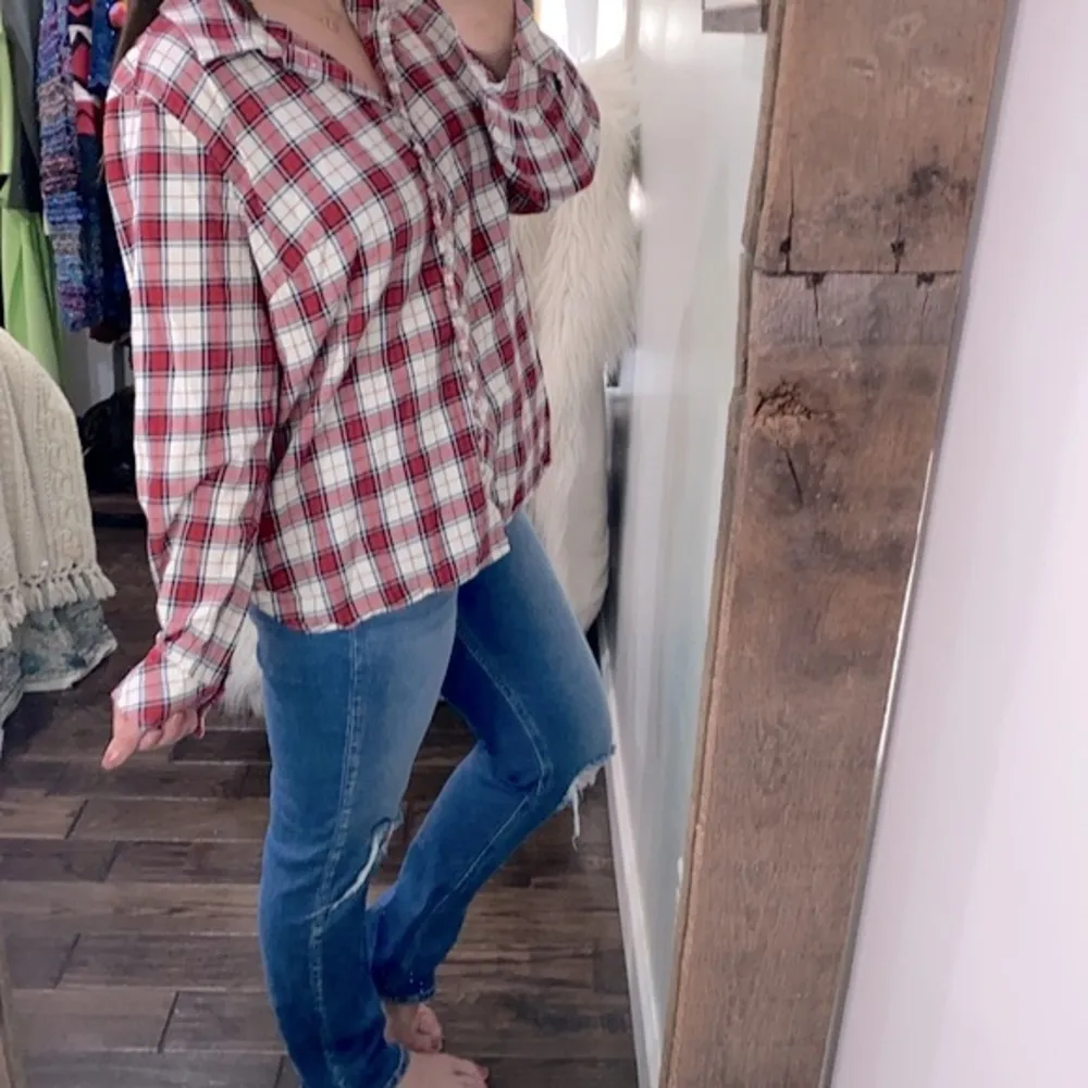 Talbots red plaid button down shirt size XLarge cotton blend - Image 5