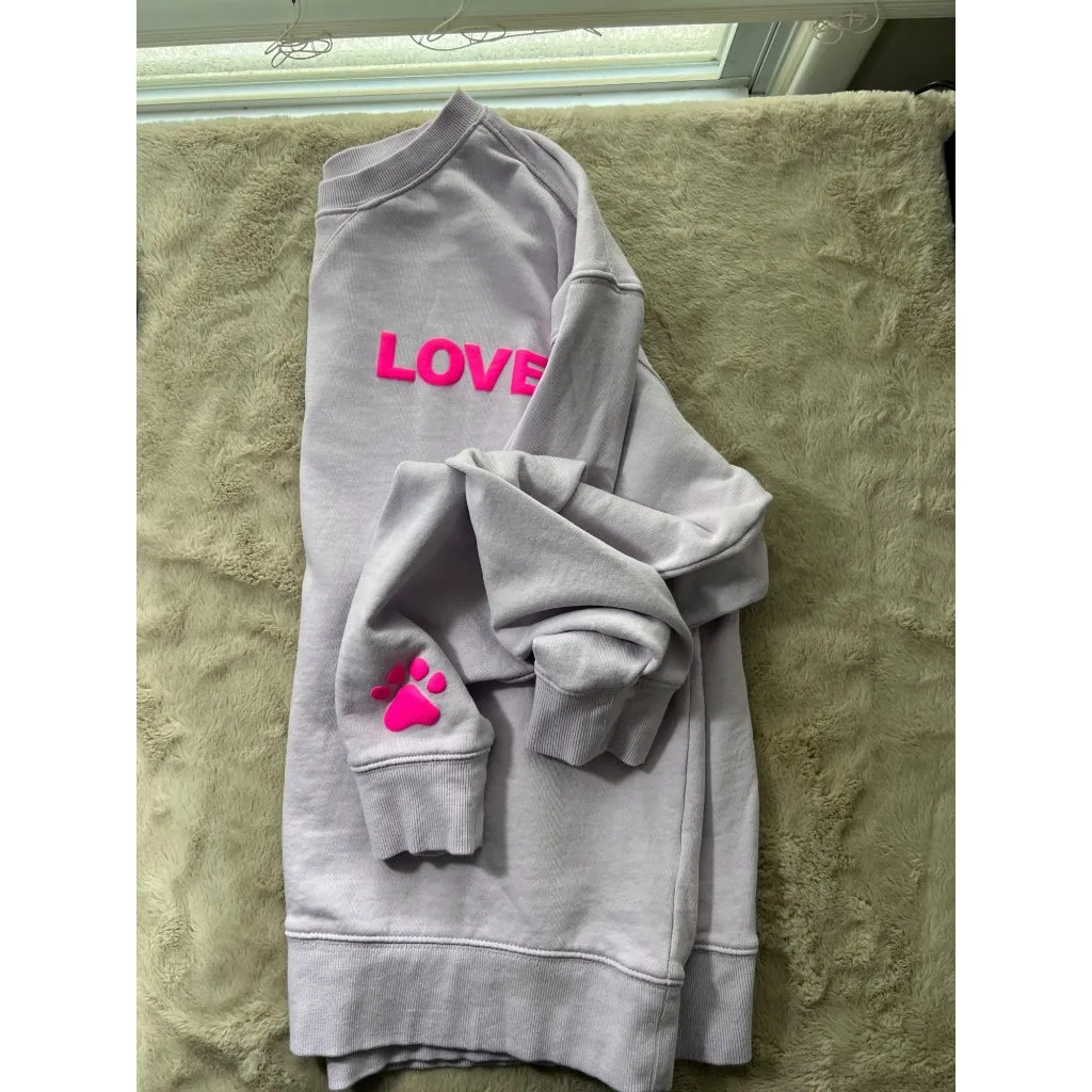Wildfox Love Sweatshirt Dogs Love Me Gray W/ Pink Paw Print Womens L - Image 10