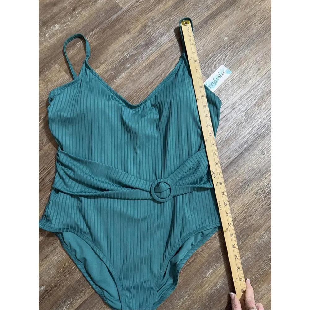 Freshwater One Piece Preppy Green Belted Swimwear Bathing Suit Preppy Swim NEW Size XXL - Image 3
