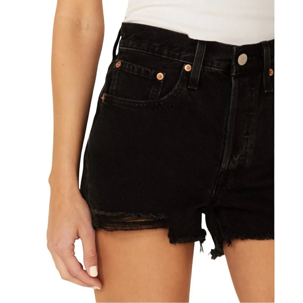 Levi’s 501 Original Fit High Rise Shorts Women Size 30 Black Cutoff Denim Button - Image 11